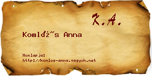 Komlós Anna névjegykártya
