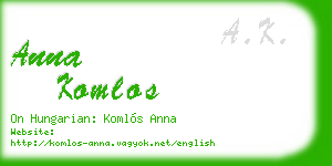 anna komlos business card